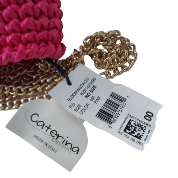 Caterina Bertini Fuschia Pink Looped Raffia Chain  Bag Purse Handbag Crossbody - Picture 5 of 12
